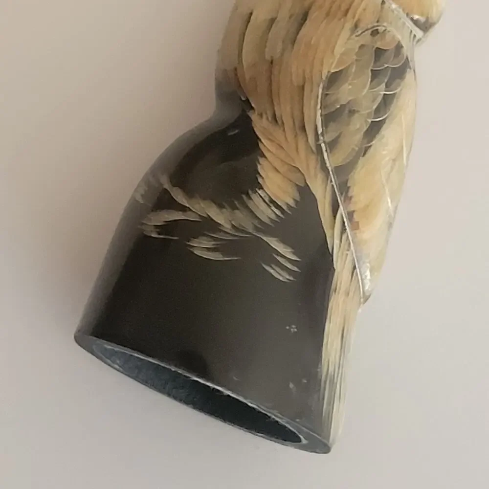 Vintage Carved Water Buffalo Horn Owl Figurine Sculpture 2.75